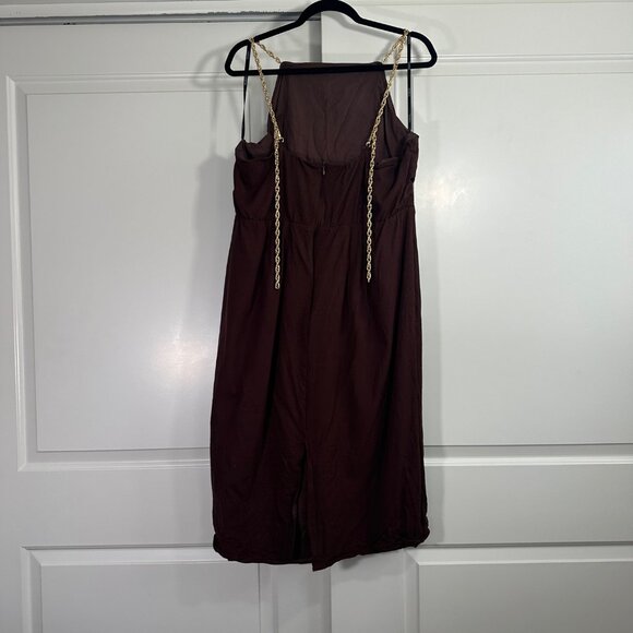 Chocolate Brown Chain Detail Halter Midi Eloquii Dress 16 - Picture 6 of 14